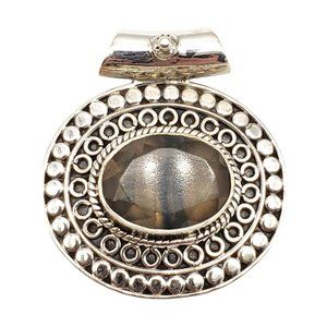 Fluorite Pendant Sterling Silver Southwestern Style Purple 1 1/4 inch